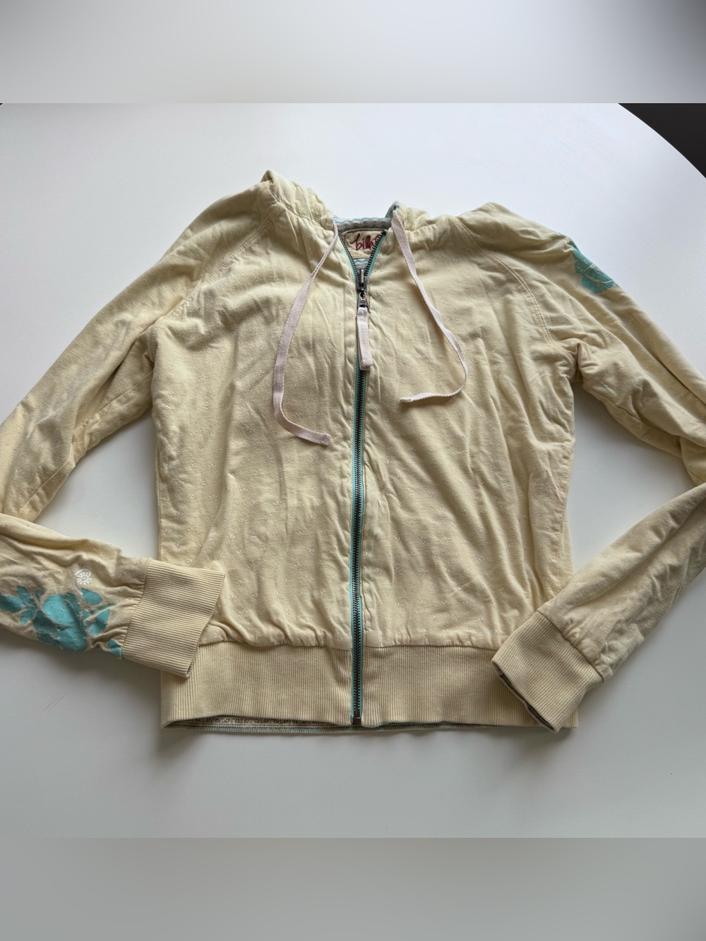 Y2K Billabong Cream & Teal reversible Patterned Zip Hoodie